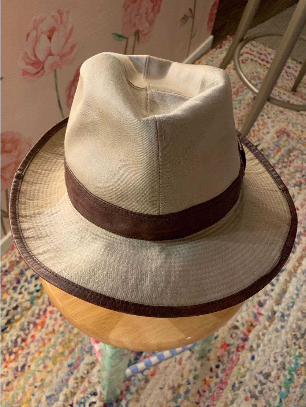 Hermes Cotton Khaki Bucket Panama Hat wi Brim Leather Accents Linen Lining